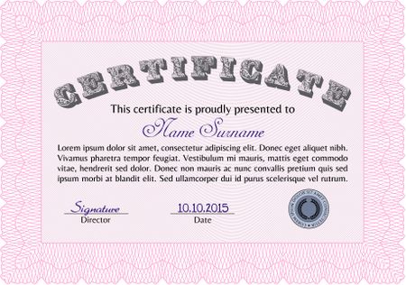 Sample Diploma. Retro design. With complex linear background. Money style.