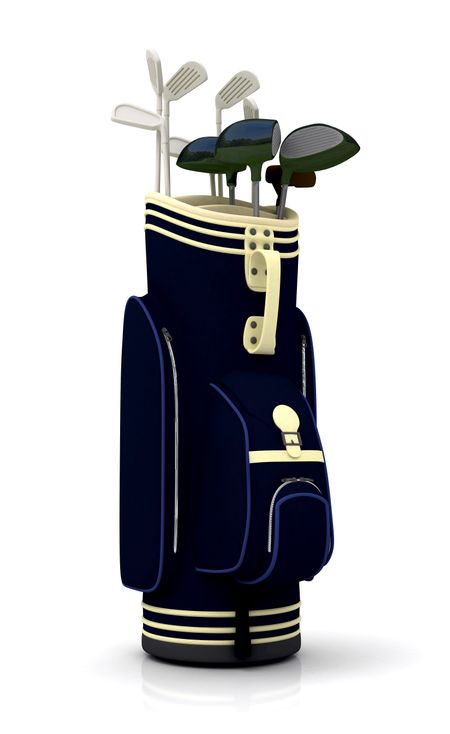 golf clubs in a bag - isolated over a white background