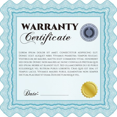 Warranty template. Complex border design. It includes background. Perfect style. 