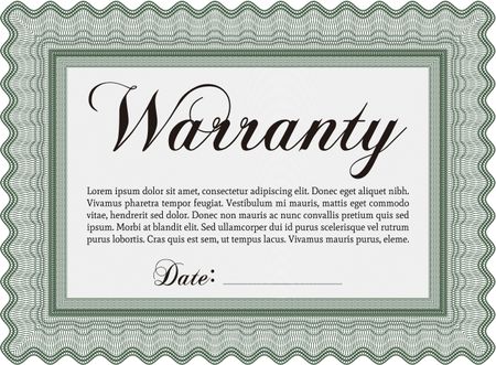 Warranty Certificate template. Complex border. Perfect style. Easy to print. 