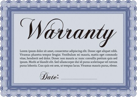 Warranty template. Vector illustration. Easy to print. Complex border design. 