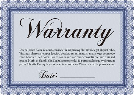 Warranty template. Vector illustration. Easy to print. Complex border design.