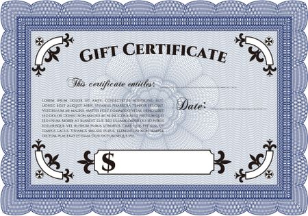 Gift certificate template. Excellent complex design. With complex background. Detailed.