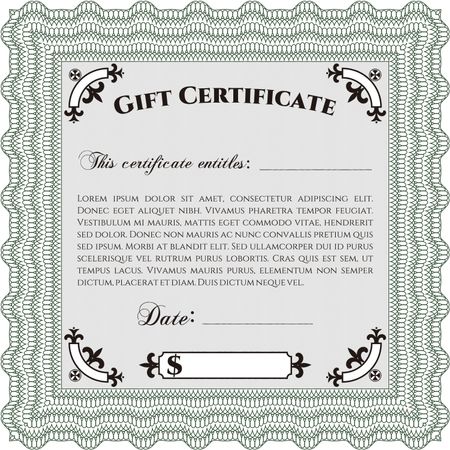 Gift certificate template. Border, frame.Good design. Easy to print. 