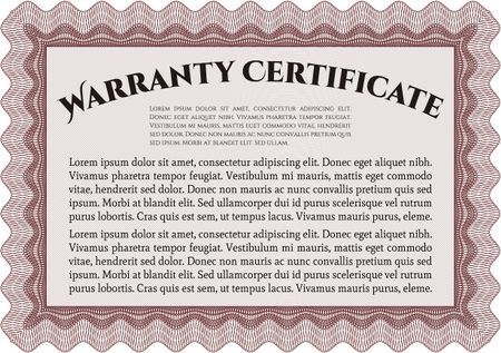 Warranty Certificate template. Complex border. With background. Retro design. 
