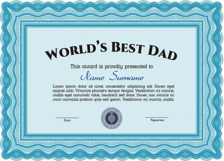 World's Best Father Award Template. Excellent design. Border, frame.With linear background. 