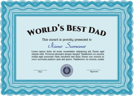 World's Best Father Award Template. Excellent design. Border, frame.With linear background.