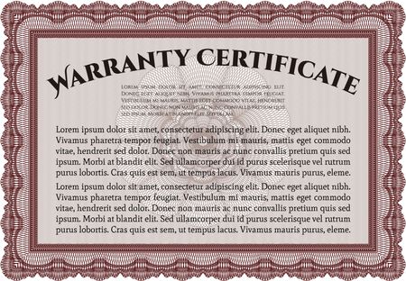 Template Warranty certificate. Vector illustration. Complex frame design. Easy to print. 
