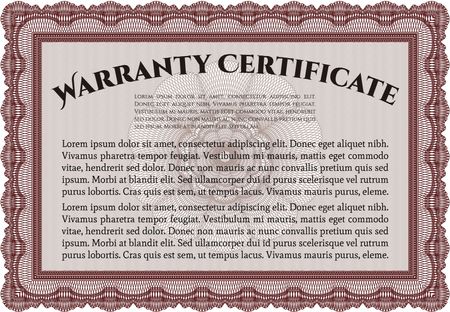 Template Warranty certificate. Vector illustration. Complex frame design. Easy to print.