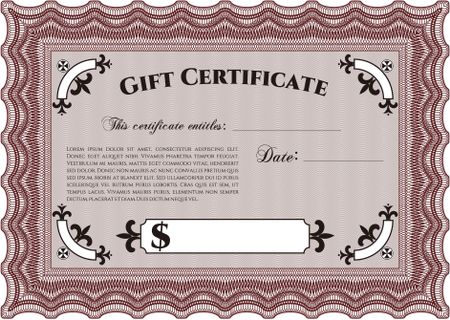 Modern gift certificate. Artistry design. With complex linear background. Border, frame.