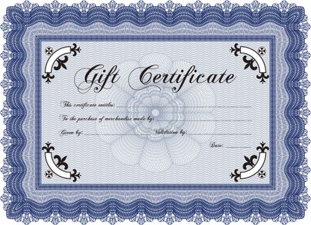 Gift certificate template. Border, frame.Retro design. With guilloche pattern and background. 