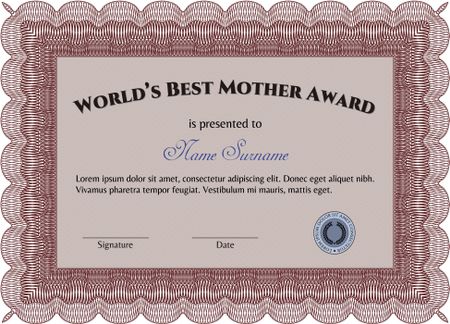 World's Best Mom Award Template. Customizable, Easy to edit and change colors.With complex linear background. Cordial design. 