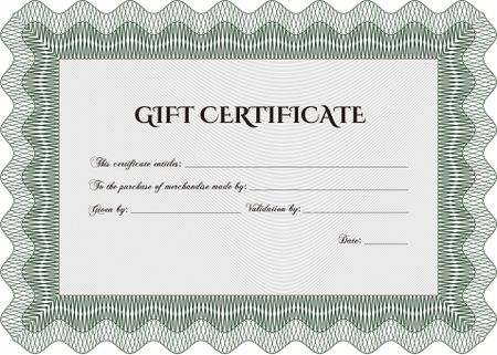 Gift certificate template. Detailed.With guilloche pattern. Artistry design.