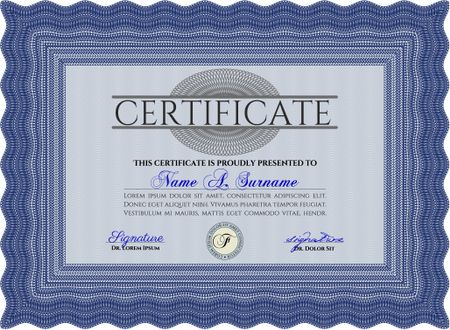 Certificate template or diploma template. With guilloche pattern and background. Money style.Cordial design. 