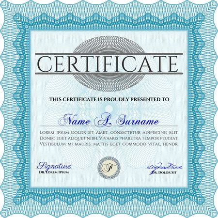 Certificate of achievement template. Lovely design. Vector illustration.With complex linear background. 
