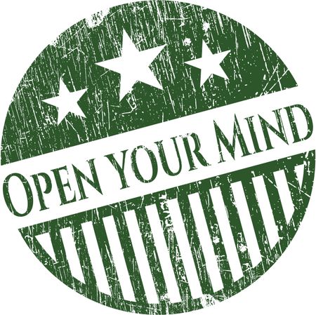 Open your Mind rubber stamp with grunge texture