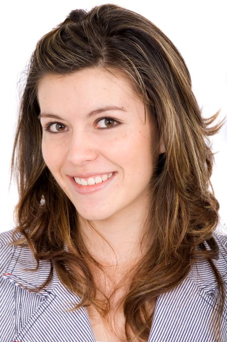 fashion teenage portrait - smiling over a white background