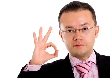 Business man doing the ok sign - isolated over a white background