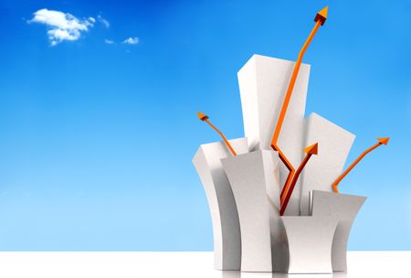 white 3d growth illustration with the sky in the background