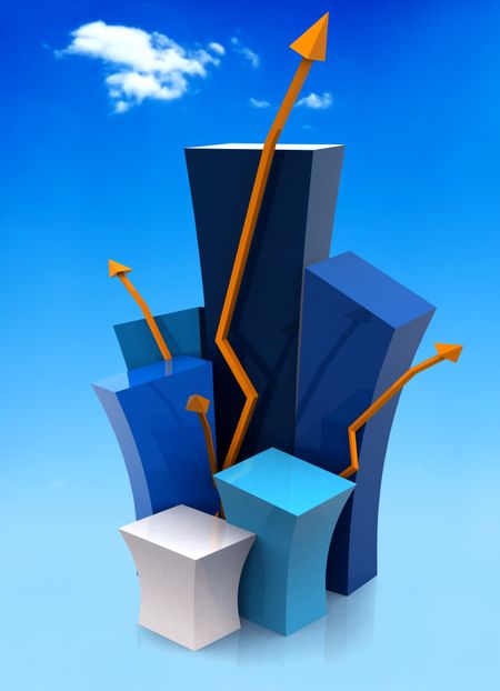 3d growth illustration with the sky in the background