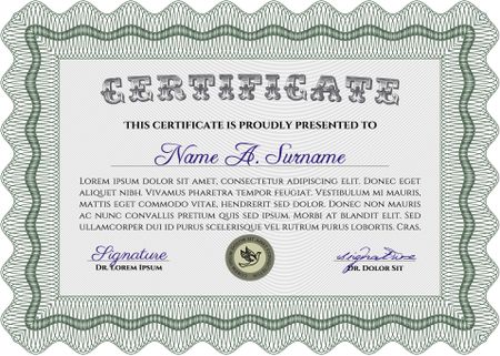 Certificate of achievement template. With complex background. Cordial design. Vector certificate template.