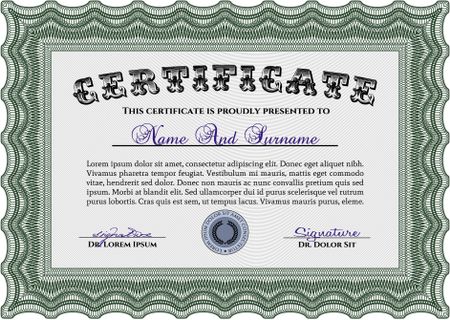 Sample Diploma. Sophisticated design. Vector illustration.With guilloche pattern. 