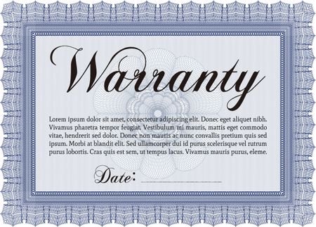 Sample Warranty certificate. Very Detailed. Complex border. With background. 
