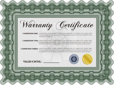Sample Warranty certificate template. Easy to print. Very Customizable. Complex border design. 