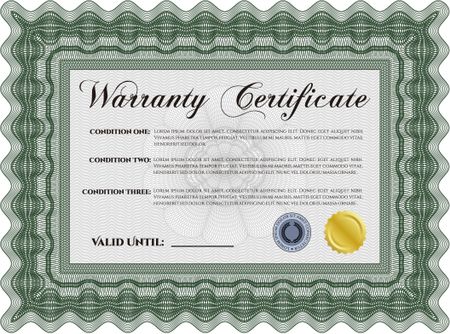 Sample Warranty certificate template. Easy to print. Very Customizable. Complex border design.