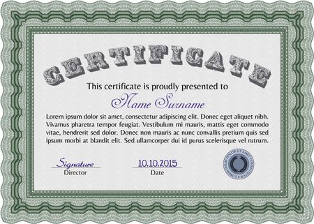 Certificate template or diploma template. Money style.Retro design. With complex background. 