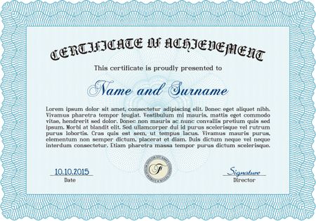 Certificate of achievement template. Easy to print. Vector pattern that is used in currency and diplomas.Artistry design. 