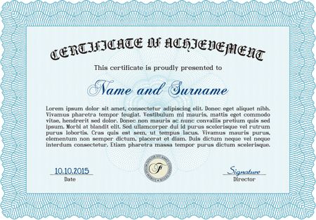 Certificate of achievement template. Easy to print. Vector pattern that is used in currency and diplomas.Artistry design.