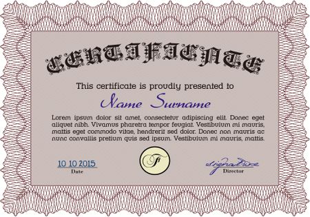 Diploma template or certificate template. Beauty design. With great quality guilloche pattern. Vector illustration.