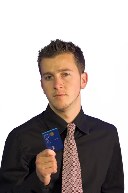 business man holding a credit card