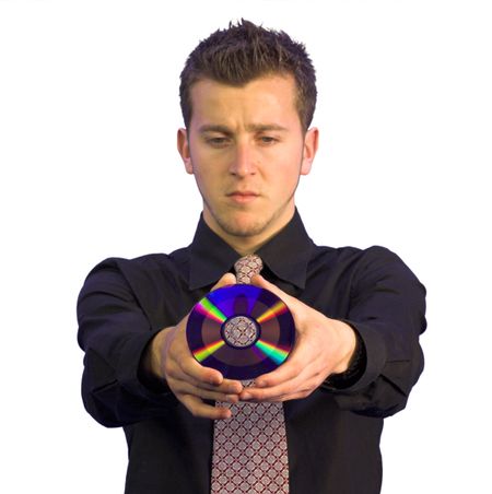 business man holding a CD with both hands
