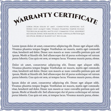 Sample Warranty certificate. Complex design. Retro design. With background. 