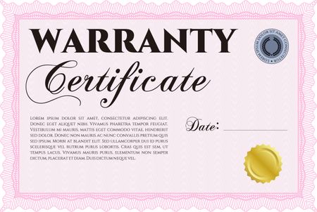 Template Warranty certificate. Perfect style. Complex border design. With background. 
