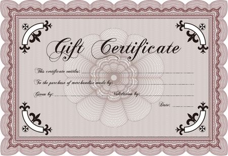Formal Gift Certificate template. With guilloche pattern. Superior design. Customizable, Easy to edit and change colors.