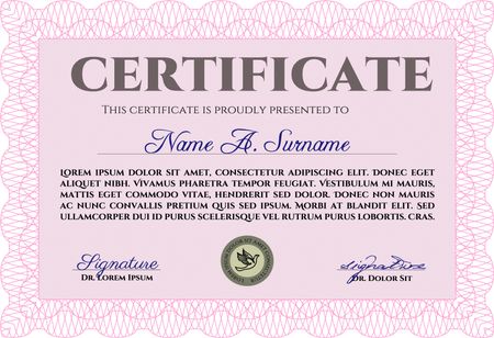 Sample certificate or diploma. Sophisticated design. Border, frame.Complex background. 