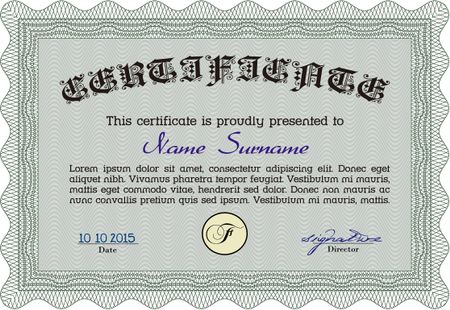 Sample Certificate. Elegant design. Vector pattern that is used in currency and diplomas.With complex linear background. 