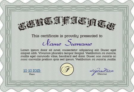 Sample Certificate. Elegant design. Vector pattern that is used in currency and diplomas.With complex linear background.