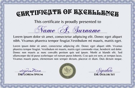 Certificate or diploma template. Border, frame.Retro design. With guilloche pattern and background. 