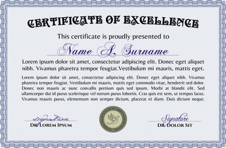 Certificate or diploma template. Border, frame.Retro design. With guilloche pattern and background.