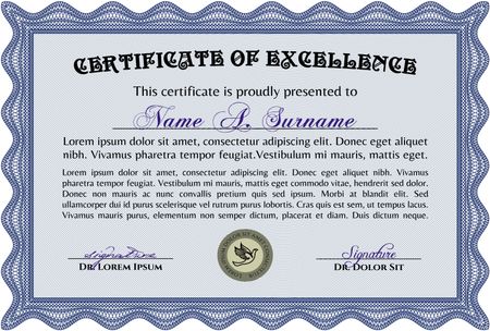 Diploma or certificate template. Cordial design. Diploma of completion.With great quality guilloche pattern. 