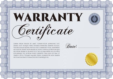 Sample Warranty certificate. Complex frame. Perfect style. With complex background. 