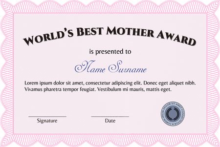 World's Best Mom Award Template. Vector illustration.With complex background. Retro design. 
