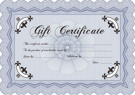 Gift certificate template. Artistry design. Customizable, Easy to edit and change colors.With guilloche pattern. 