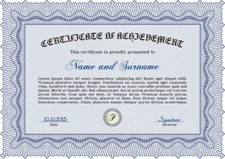 Certificate of achievement template. Superior design. Money style.Printer friendly. 