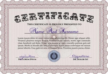 Diploma template or certificate template. With complex linear background. Nice design. Money style.