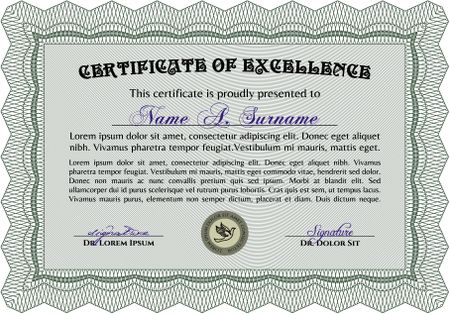 Certificate or diploma template. With complex linear background. Money style.Superior design. 